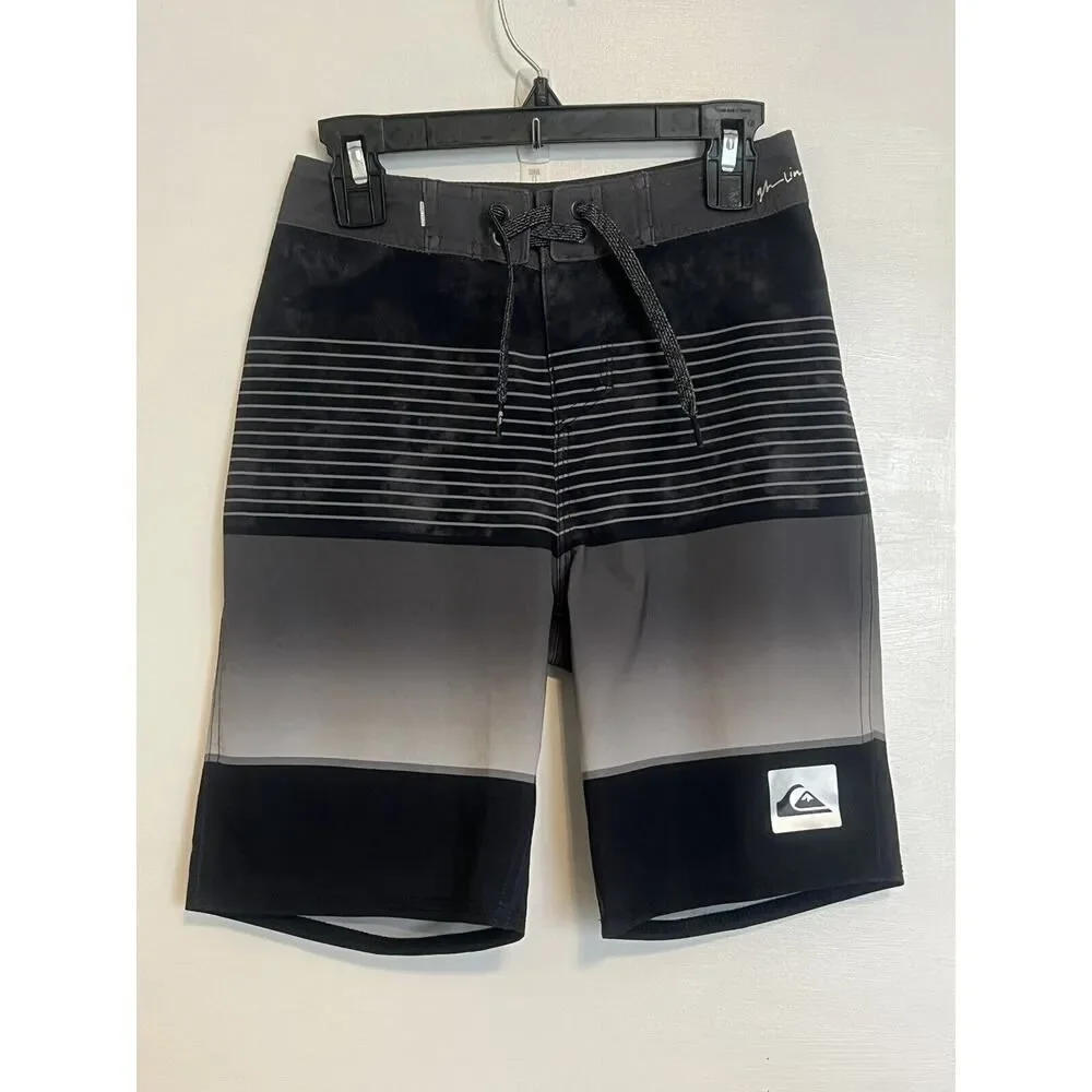QUIKSILVER Boys Youth Highline Slab Swim Trunks Board Shorts Gray Black 22